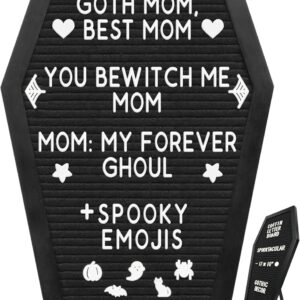 Coffin Letter Board – 17x10.5" Black Board with 550+ Characters & Emojis, Gothic Décor Gift for Mom