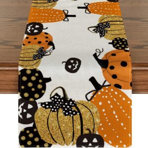 Halloween Jack-O-Lantern Pumpkin Table Runner – 13x72 Inch for Indoor/Outdoor Party & Home Décor