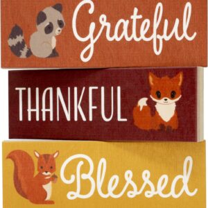 Grateful Thankful Blessed Wood Block Signs – 3-Piece Fall Decor Set