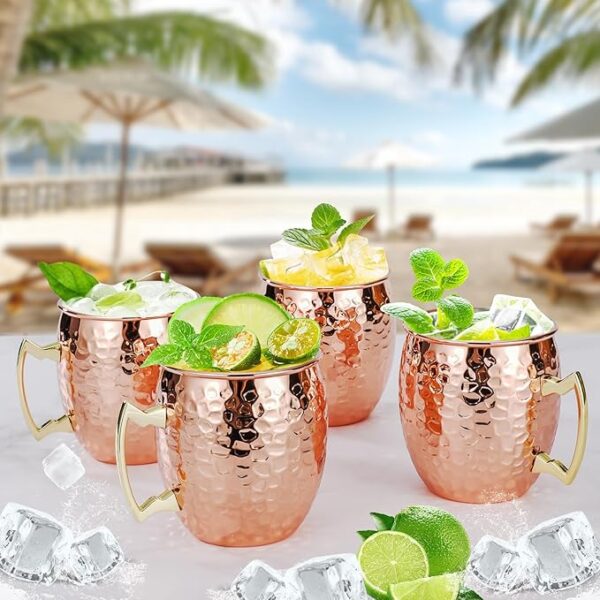 4-Pack Moscow Mule Mugs – 16oz Hammered Copper with Gold Handles