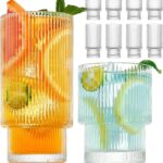 8-Pack Vintage Glasses – 4 Highball (11oz) & 4 Rocks Glasses (6oz) for Cocktails & Iced Beverages