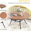 60" Round Outdoor Patio Table for 8-10 with Adjustable Umbrella Hole (Walnut) - Image 3