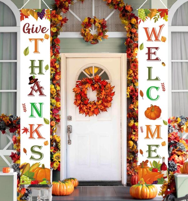 Give Thanks Porch Sign – 72"x12" Fall Welcome Banner for Home & Party