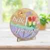 Hello Spring Wooden Table Sign – Rustic 3-Layer Round Decor (10") - Image 2