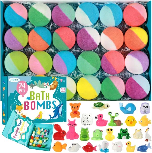 Kids Bath Bombs with Surprise Toys – 24-Pack Natural Bubble Fizzies