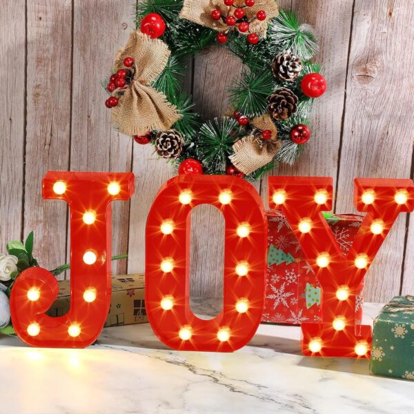 3-Piece 8.5" Red Marquee Christmas Decor – Battery Operated Indoor Set