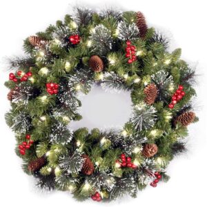 Pre-Lit 24" Crestwood Spruce Wreath with Lights & Frosted Accents