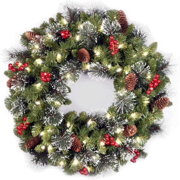 Pre-Lit 24" Crestwood Spruce Wreath with Lights & Frosted Accents