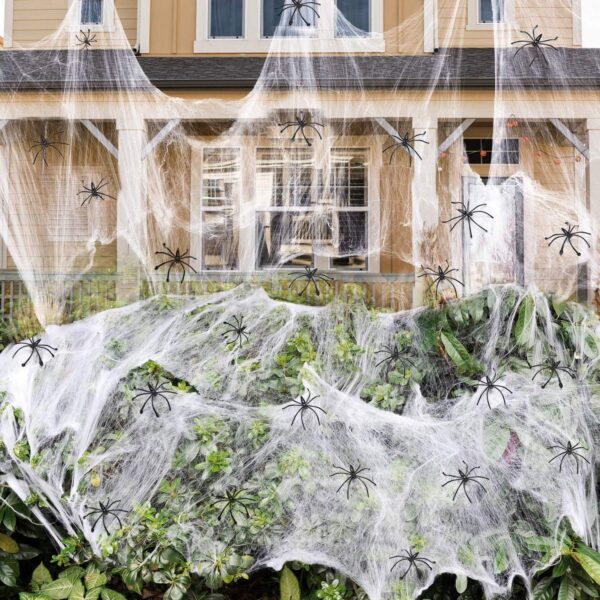 Halloween Spider Webs – 1400 Sqft with 150 Fake Spiders for Indoor/Outdoor Décor