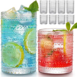 Vintage Hobnail Glass Set – 8-Piece Highball & Cocktail Glasses (12 oz & 10 oz)