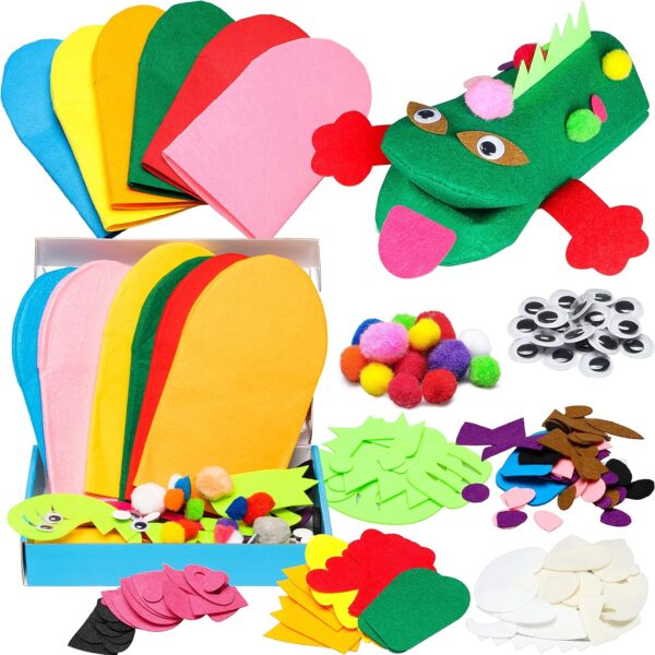 6Pcs Hand Puppet Making Kit, DIY Felt Sock Puppets, Pompoms, Googly Eyes, Role Play Party Supplies for Kids
