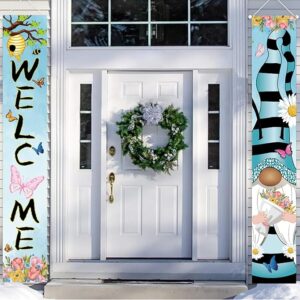 Welcome Home Porch Banner – 70.8"x11.8" Gnome & Flower Sign for Graduation & Homecoming