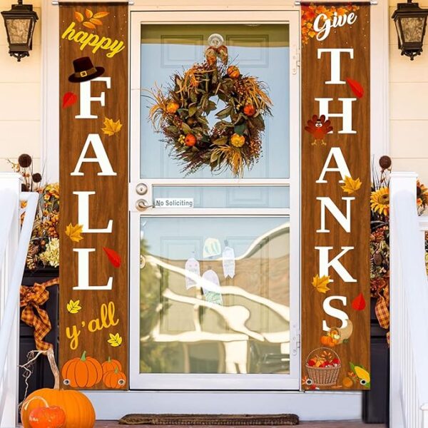 Happy Fall Door Banner – Welcome Porch Sign for Autumn & Thanksgiving Decor