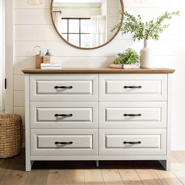 6-Drawer Farmhouse Dresser – 47.2" Wide, Rustic Wood