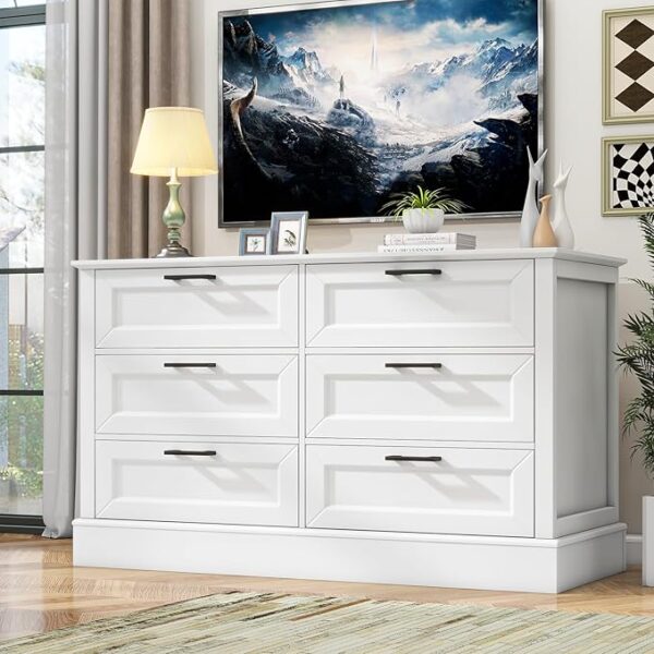 White 6-Drawer Dresser – 30" Tall Wood Double Dresser
