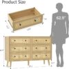 Rattan 6-Drawer Dresser – Boho Modern Chest with Black Handles, Natural Wood - Image 2