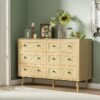 Rattan 6-Drawer Dresser – Boho Modern Chest with Black Handles, Natural Wood - Image 3