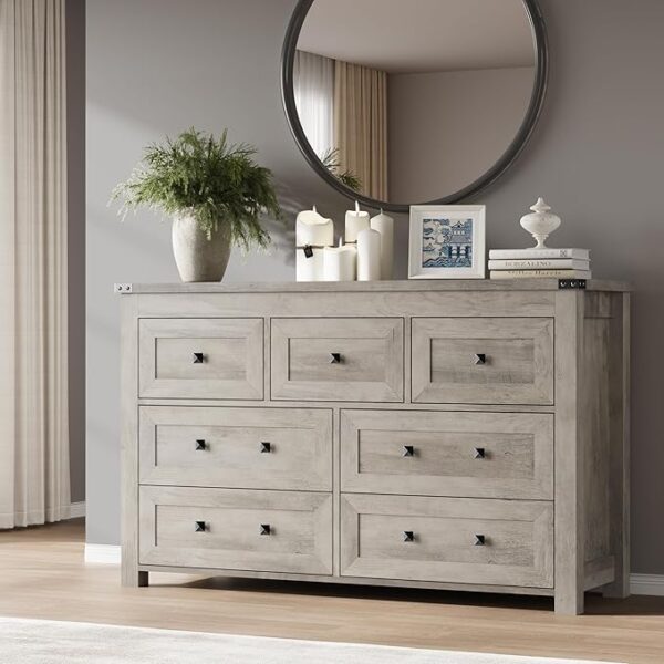 7-Drawer Dresser – Modern Wood Chest with Metal Handles