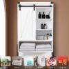 Over-The-Toilet Storage Cabinet with Barn Door & Adjustable Shelves, White - Image 2