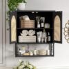 Rattan Bathroom Wall Cabinet with Adjustable Shelves – Black - Image 4