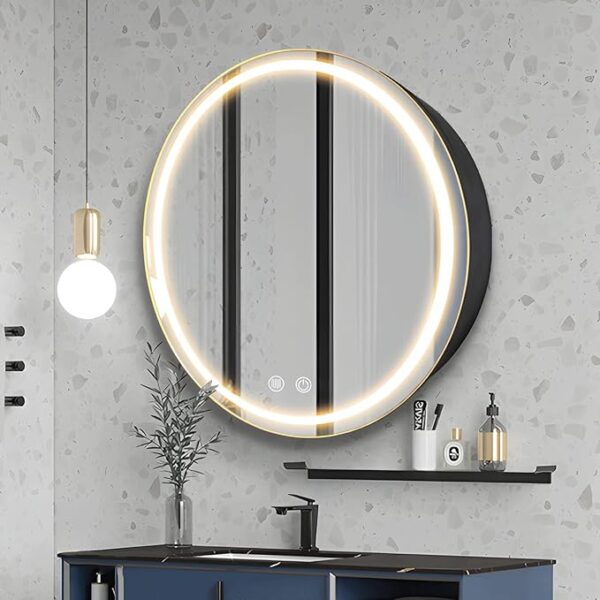 26" Round LED Medicine Cabinet with Defogger & Dimmable Mirror