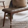 51.2" Leather Dining Bench with Solid Oak Frame – Brown - Image 3