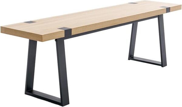 60" Rustic Wooden Dining Bench with Metal Legs – Light Oak