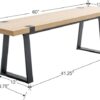 60" Rustic Wooden Dining Bench with Metal Legs – Light Oak - Image 3