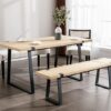 60" Rustic Wooden Dining Bench with Metal Legs – Light Oak - Image 4