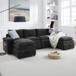 123" U-Shaped Modular Cloud Sofa Set with Storage & Removable Ottoman