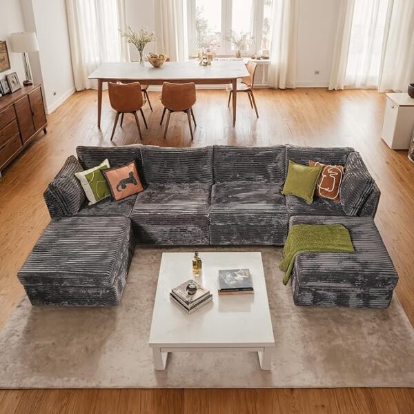 Oversized Modular Cloud Sectional Sofa with Reversible Chaise – Grey