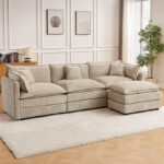 112" L-Shaped Modular Sectional Sofa with Armrests & Movable Ottoman – Coffee