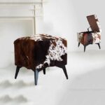 Square Furry Upholstered Storage Footstool with Metal Legs
