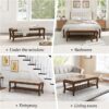 49" Upholstered Storage Bench with Shelf (Linen, Wooden Legs) - Image 3