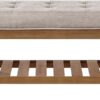 24KF 24" Tufted Linen Upholstered Ottoman Bench with Wood Shelf - Image 4