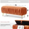 44" Oval Storage Ottoman Bench (Orange, Gold Legs, Velvet) - Image 2