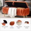 44" Oval Storage Ottoman Bench (Orange, Gold Legs, Velvet) - Image 3