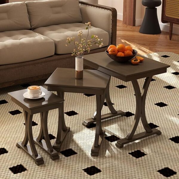 Farmhouse Nesting Side Tables, Set of 3 (Brown, Wood)