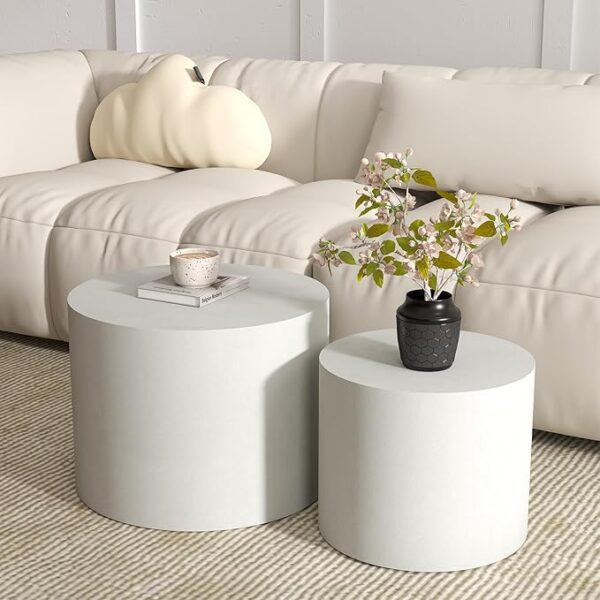 Round White Nesting Coffee Tables, Set of 2 (Modern, Small Spaces)