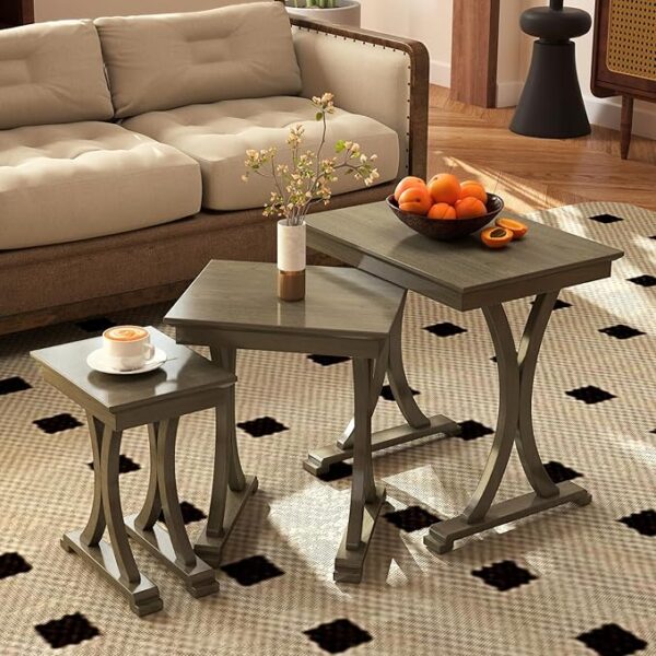 Farmhouse Stacking Side Tables, Set of 3 (Wood, Grey)