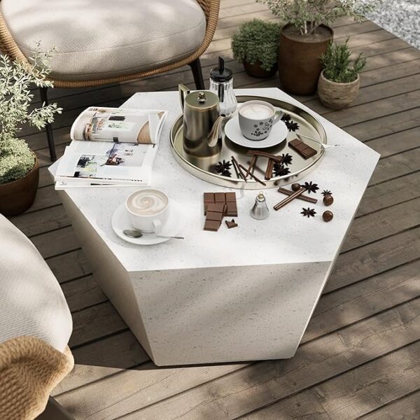 28" Terrazzo White Concrete Outdoor Coffee Table (Hexagon)
