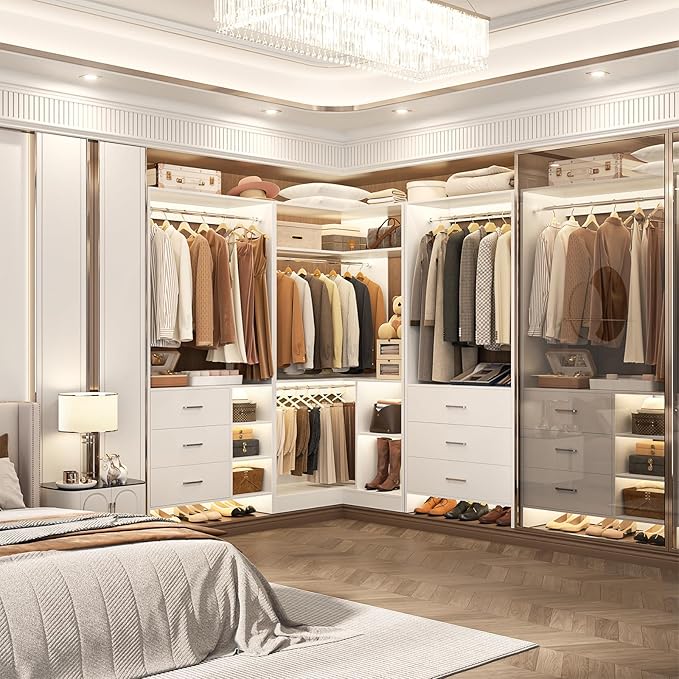 86.8" L-Shaped Closet System with 6 Drawers & 4 Rods, White - Image 3