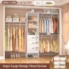 8FT Closet System, 96" Wall-Mount Organizer with 3 Rods & 3 Drawers, Adjustable Garment Rack, White - Image 2