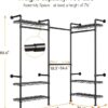 L3 Wall-Mounted Closet System with 6 Shelves & 2 Telescopic Rods, Industrial Pipe Rack, Black - Image 2