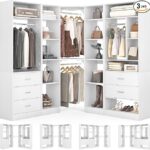 Freestanding 87.2" Closet System with 5 Drawers & 4 Rods, Reversible L-Shaped, White