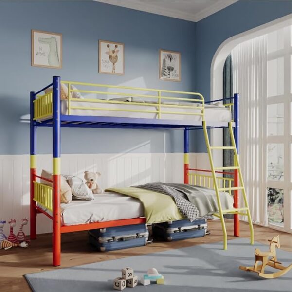 Metal Bunk Bed Twin/Twin, Twin/Full, or Full/Full with Guardrail & Convertible Design