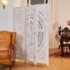 66.9" 3-Panel Wood Carved Folding Room Divider, Freestanding Privacy Screen, White-Washed - Image 2
