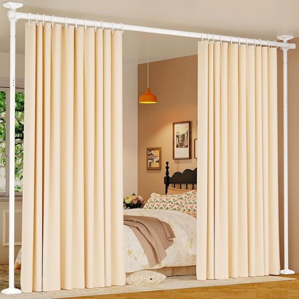 Freestanding Room Divider with Tension Rods, Adjustable 4–10ft(H) x 28–70in(W), No Drilling, White