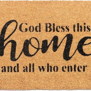 Welcome Doormat – 30"x17" Natural Coir with "God Bless This Home" Print, Non-Slip Indoor/Outdoor Mat