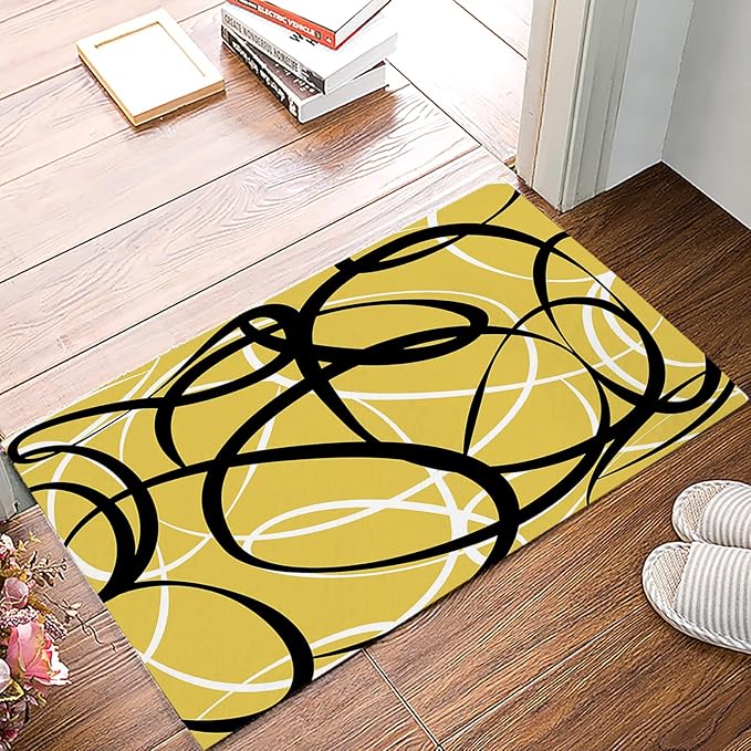 Geometric Curve Indoor Doormat – 16"x24" Non-Slip Abstract Lines Welcome Mat